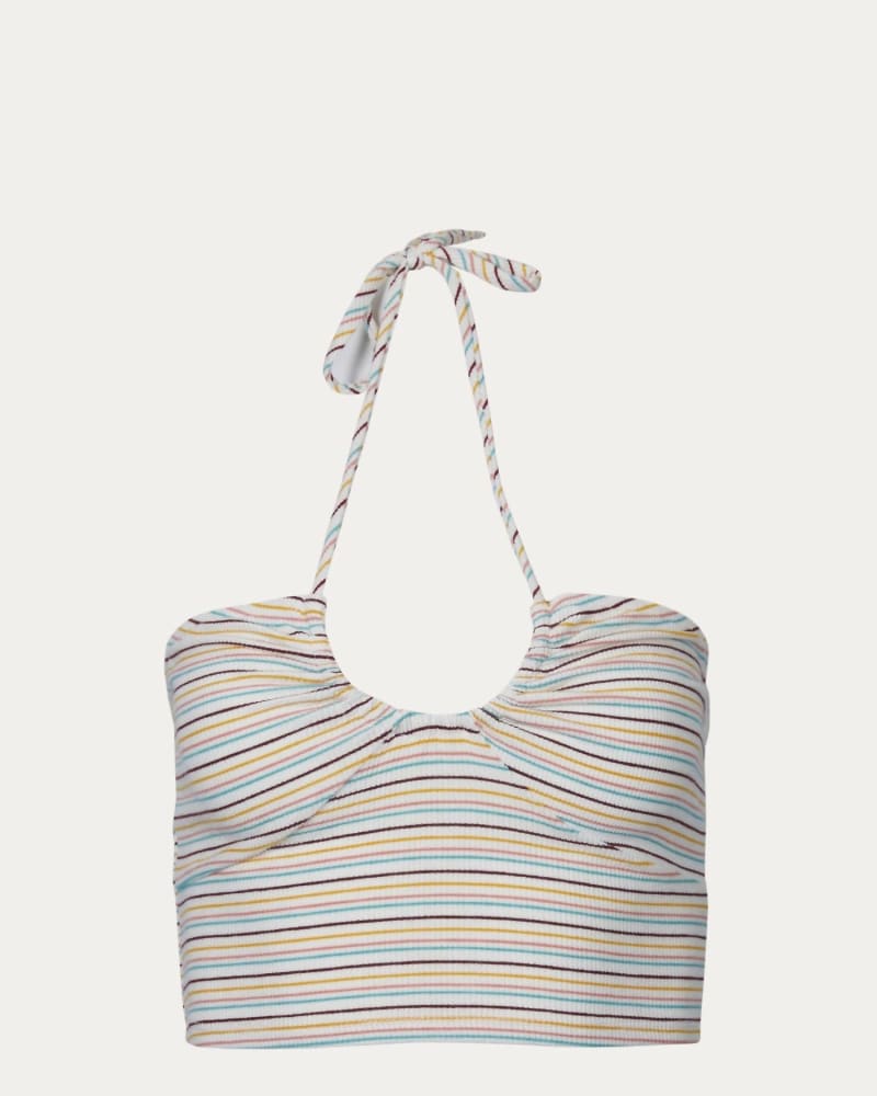 Front of a size L Striped Stretch-Modal Halterneck Top in Multi in Multi by ENDLESS BLU.. | dia_product_style_image_id:340165